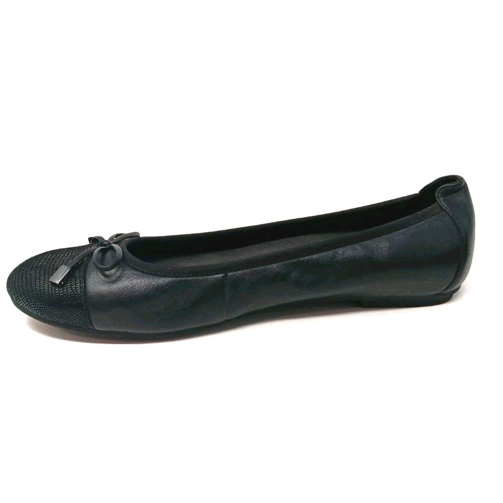 Vionic Minna Black Leather Ballet Flats Bow Cap Toe Women’s Size 11 Medium - Picture 3 of 8